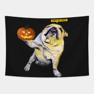 Charming English bulldog going Halloween trick or treat Tapestry