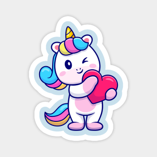 Cute Unicorn Holding Heart Cartoon Magnet
