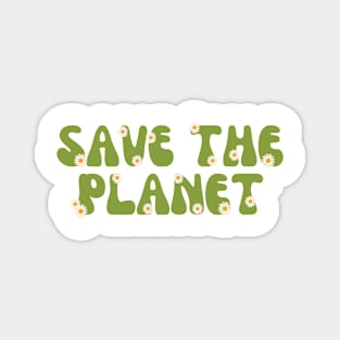 save the planet retro groovy pink and green - earth day Magnet