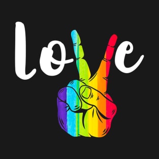 Love Peace Sign Rainbow Lgbt Lesbian Gay Pride T-Shirt