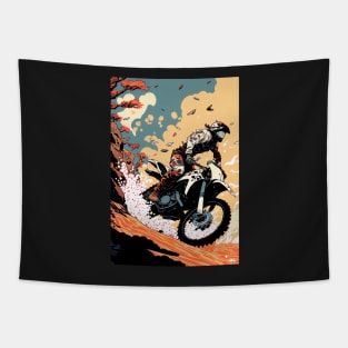 Dirt bike stunt anime style fall Tapestry