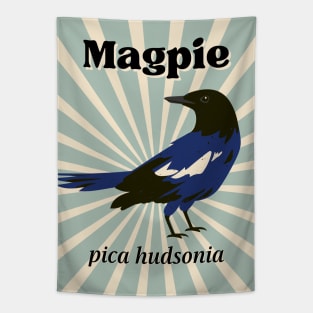 Magpie Retro Art Bird Design with Scientific Name Tapestry