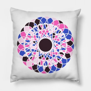 Random geometric elements in round ornament in bright neon colors Pillow