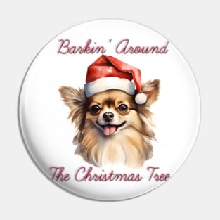 Christmas Longhaired Chihuahua Dog in Santa Hat Pin