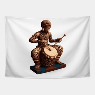 Afrocentric Man Wooden Carving Drums Tapestry