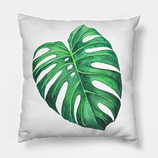 Monstera leaf tropical watercolor illustration Pillow