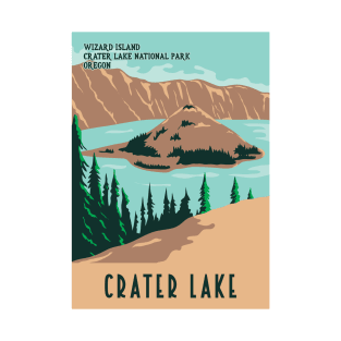 WPA Poster of Crater Lake National Park with Wizard Island and Phantom Ship T-Shirt