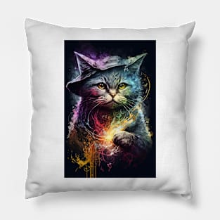 Cat Wizard Portrait Painting Pillow