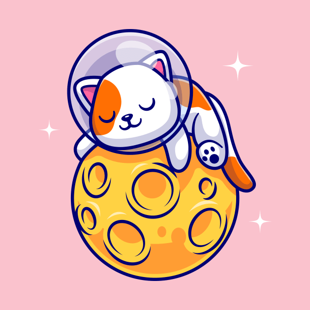 Cute Cat Astronaut Sleeping On Moon Cartoon by Catalyst Labs