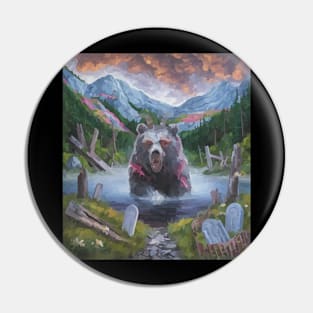 watercolor zombie bear in lake with horns Pin