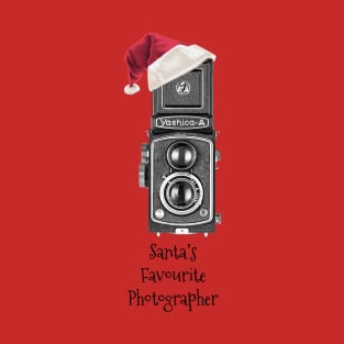 Christmas Vintage Camera with Santa hat - Favourite Photographer - Black Text T-Shirt