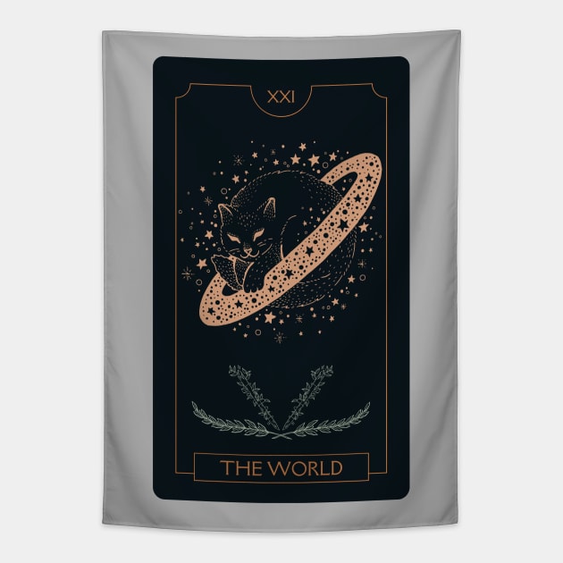Cat Tarot Card The World XXI Tarot Cards Tapestry TeePublic