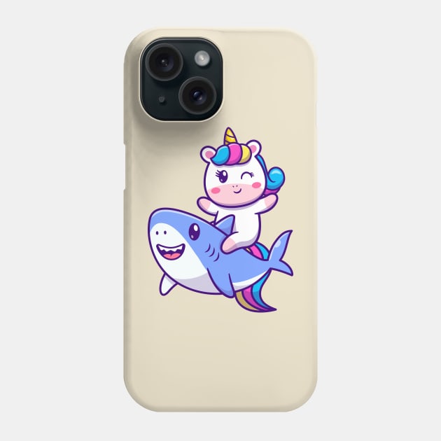 Cute Unicorn Riding Shark Cartoon Phone Case by Catalyst Labs