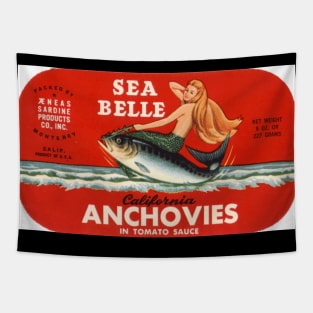 Sea Belle Vintage Anchovies Label Cannery Row Monterey Tapestry