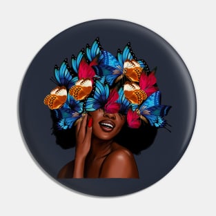 Beautiful Afro Woman with Butterflies in her Hair, African Pin