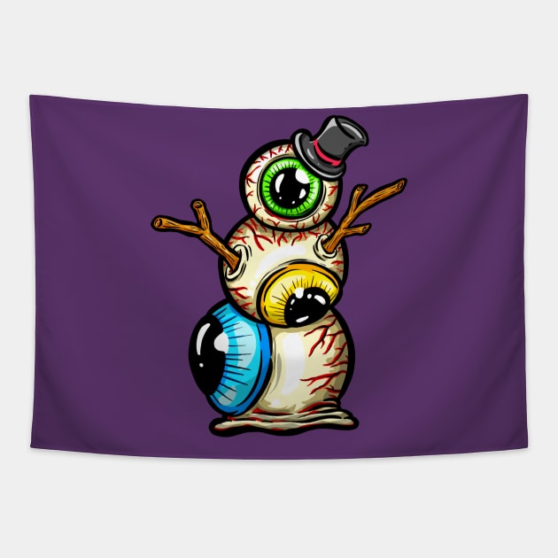 Eyeball Snowman Freaky Weird Art Eyes Illustration Cartoon Tapestry by Squeeb Creative