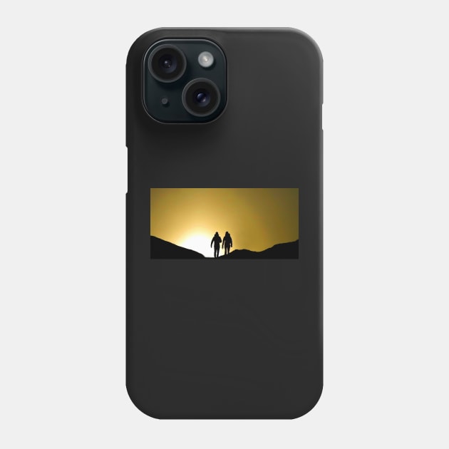 Silhouette of walker's on the peak of mam tor derbyshiire Phone Case by Simon-dell