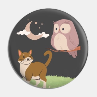 a cat and an owl Pin