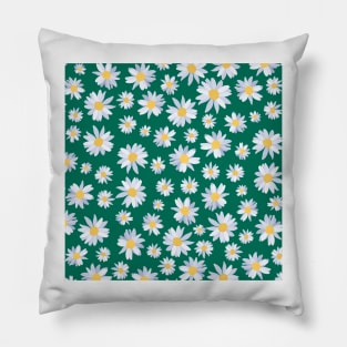 Classy White Daisy Flowers Botanical Green design Pillow