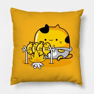 yellow cat camping Pillow