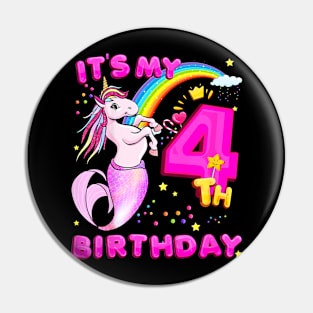 Kids 4Th Birthday Unicorn Mermicorn Mermaid For Girls Pin