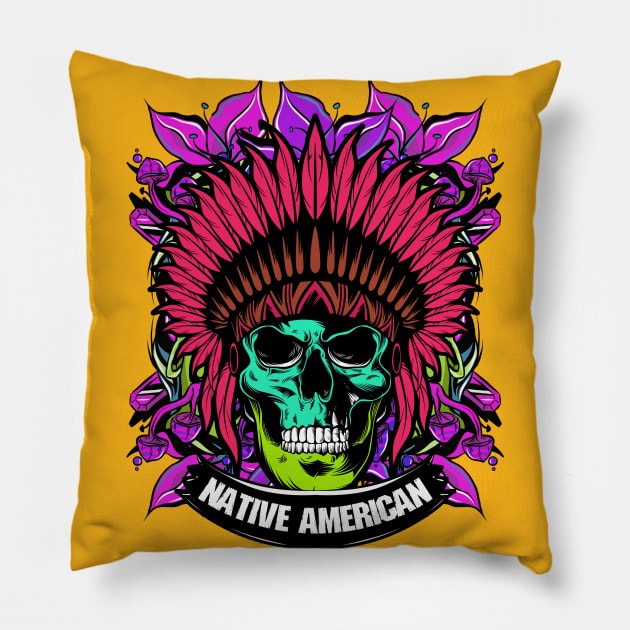 NATIVE AMERICAN RETRO Pillow by theanomalius_merch