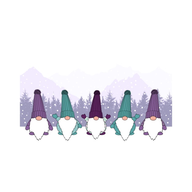 Fun Holiday Gonks Christmas Gnomes in Purple and Teal by Krimbles