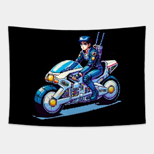 futuristic anime girl in bike pixel art Tapestry