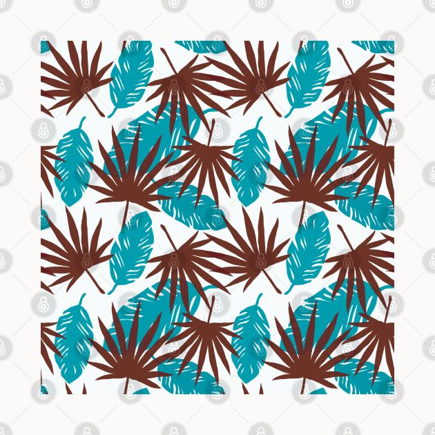 Teal and brown palm leaves seamless pattern by ArtMorfic