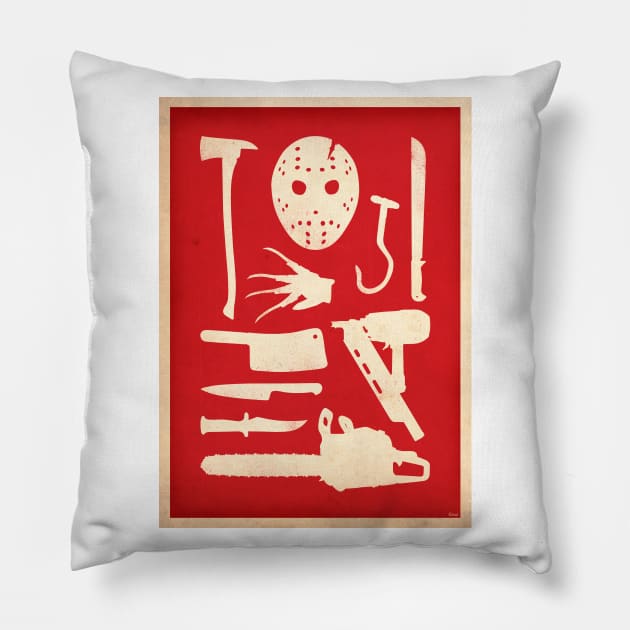 Horror movie starter kit Pillow by KristjanLyngmo