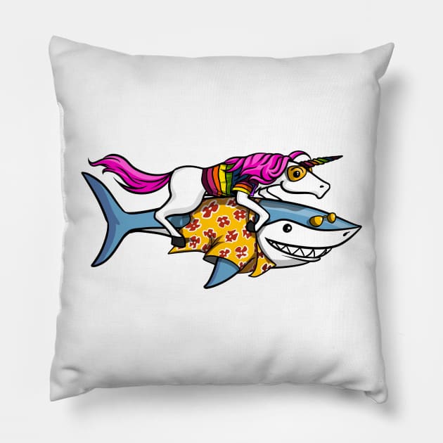 Unicorn Riding Shark Party Pillow by underheaven