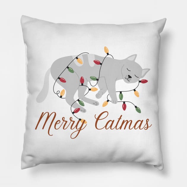 Merry Catmas Sleeping Cat Pillow by TammyWinandArt