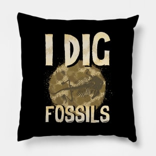 Funny I Dig Fossils Paleontology Pun Dinosaur Pillow