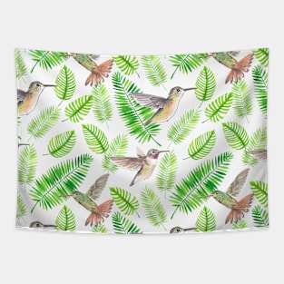 Hummingbirds and tropical leaves Tapestry