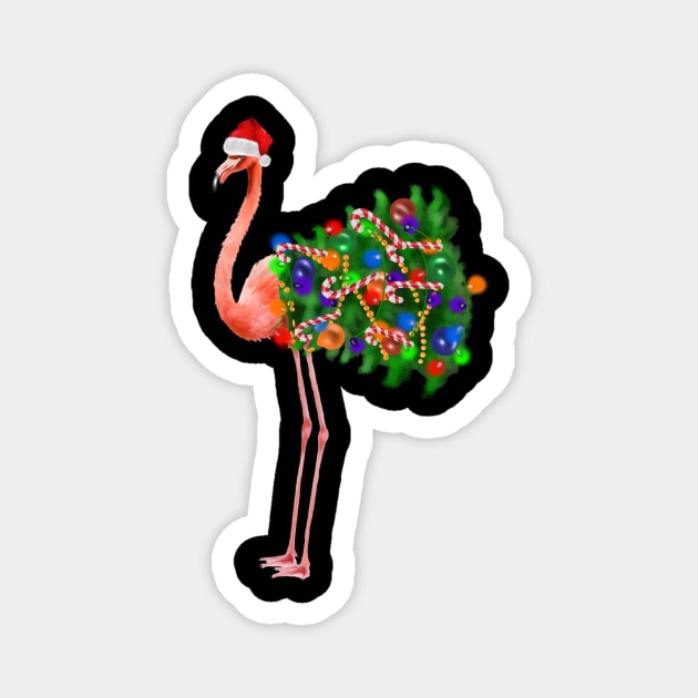 Flamingo Christmas Lights, Xmas Tree, Santa Hat Magnet by logiamerch