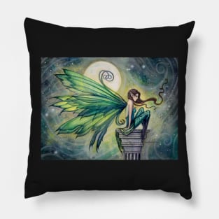 Aquamarine Fairy and Moon Celestial Fantasy Art Pillow