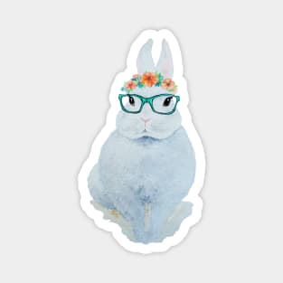 Watercolor Easter Bunny with Glasses and a Flower Crown Magnet