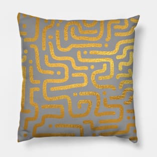 Grey Gold colored abstract lines pattern Pillow