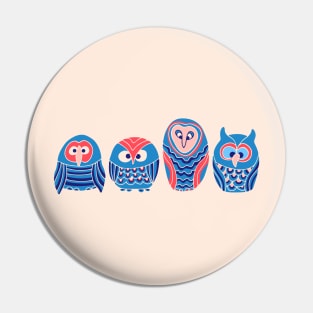 WOO HOO Owls Cute Funny Birds Forest Woodland Nature Wildlife in Blue Red Pink Cream - UnBlink Studio by Jackie Tahara Pin