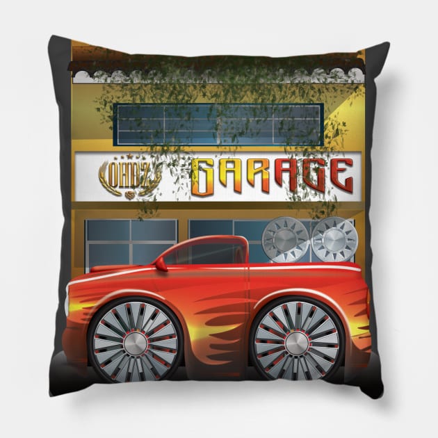 CS Cartoon Machines PickUp Truck And Garage V 2.1. Pillow by OmarHernandez