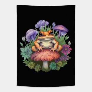 Cute Cottagecore Aesthetic Frog Mushroom Tapestry