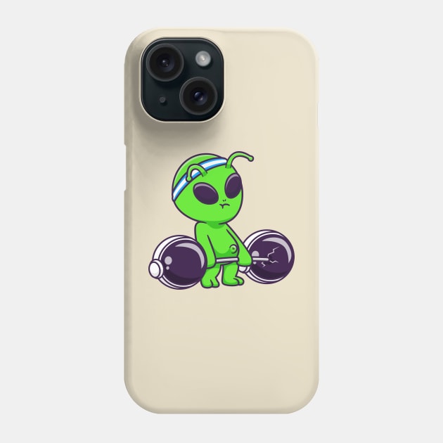 Cute Alien Lifting Astronaut Helmet Barbell Cartoon Phone Case by Catalyst Labs