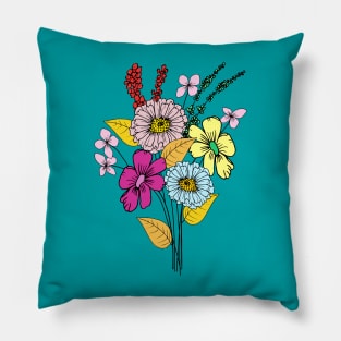 Colorful hand drawn flower bouquet Pillow