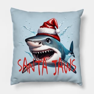 Santa Jaws Pun Quote Christmas Shark Cartoon Art Pillow