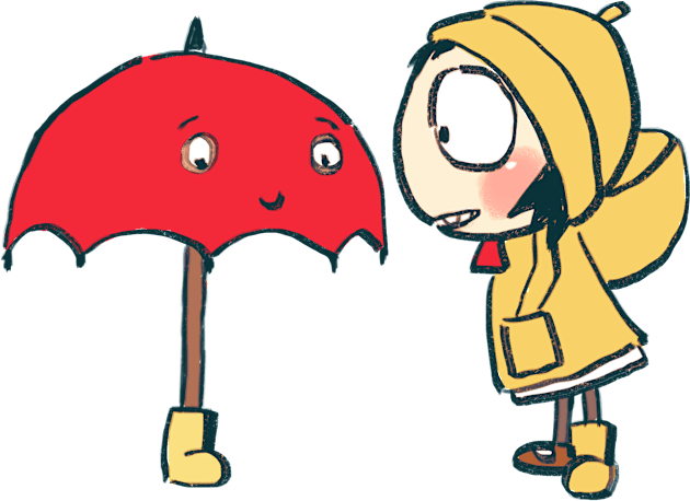 sarah sharing boot with red umbrella that fears rain / sarah and duck Kids T-Shirt by mudwizard