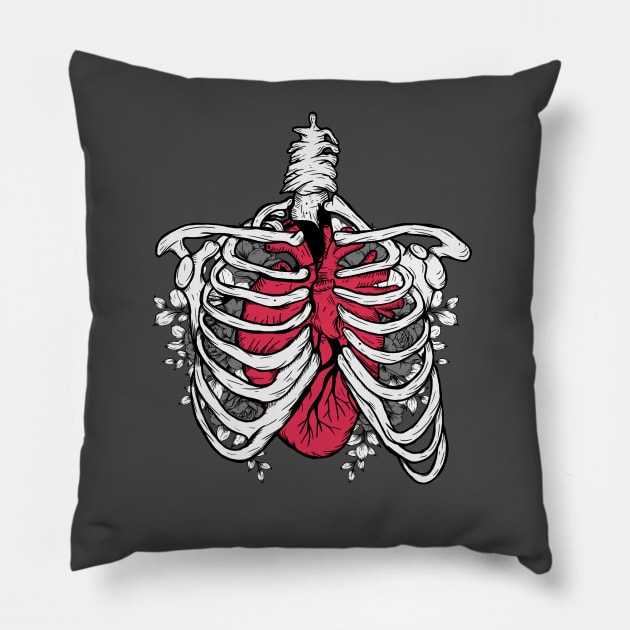 Big red heart skeleton Pillow by Jess Adams