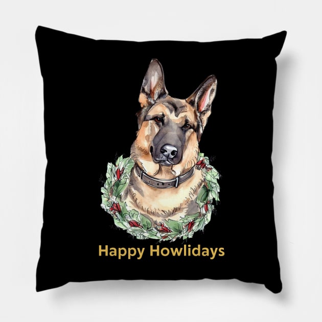 Happy Howlidays German Shepherd Pillow by ZogDog Pro