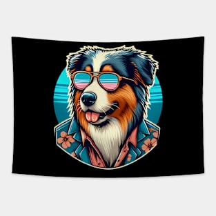 Funny Australian Shepherd with Sunglasses Tapestry