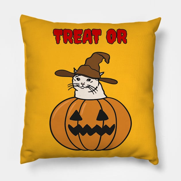 Halloween cat meme in a pumpkin Pillow by strangelyhandsome