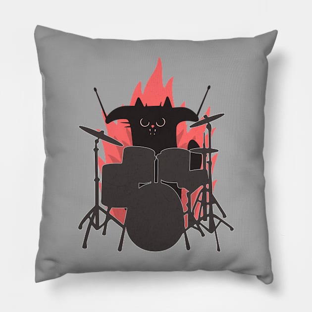 Drumming Cat Pillow by Brookcliff